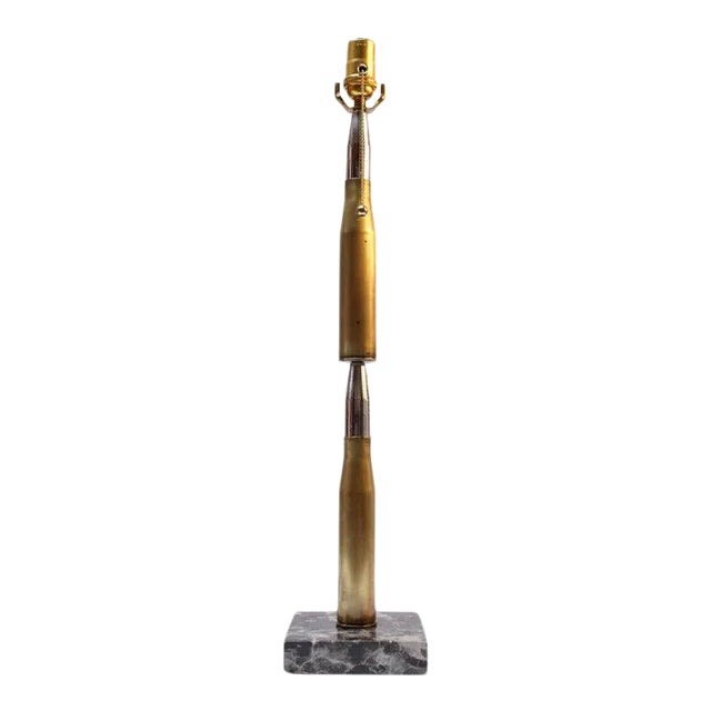 Antique Brass Artillery Double Shell Trench Art Table Lamp on Black Marble Base For Sale