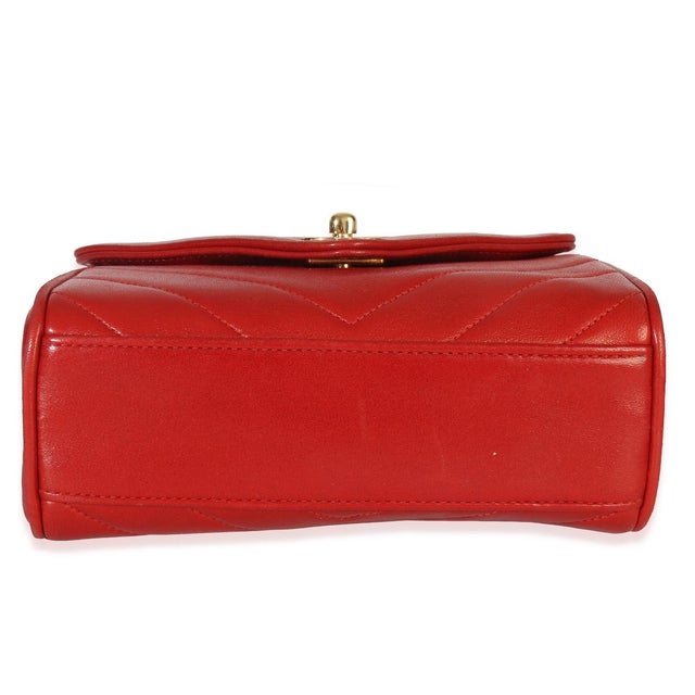 1950s Vintage 24K Red Chevron Lambskin CC Square Flap Bag For Sale - Image 5 of 9