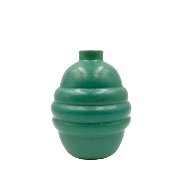 1940s Art Déco Turquoise Faience Vase, France For Sale - Image 9 of 13