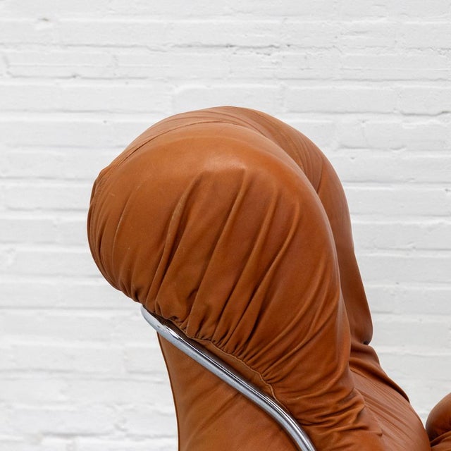 Animal Skin Corolla Lounge Chair in Cognac Leather by I.P.E., 1970s For Sale - Image 7 of 18