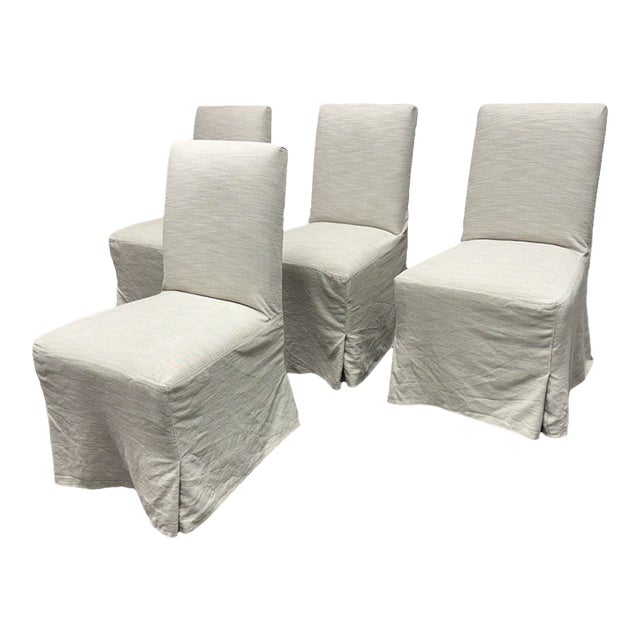 Crate & Barrel Addison Slipcovered Dining Chairs, Set of Four For Sale
