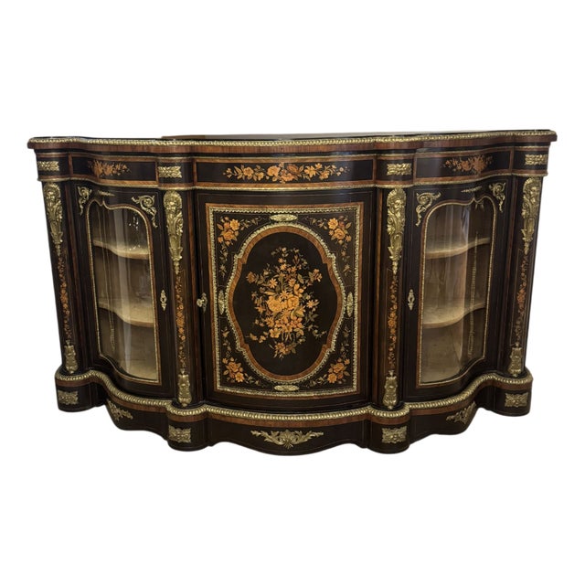 Antique Victorian Serpentine Fronted Marquetry Credenza, 1860 For Sale