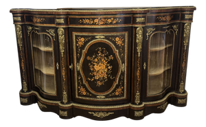 Antique Victorian Serpentine Fronted Marquetry Credenza, 1860