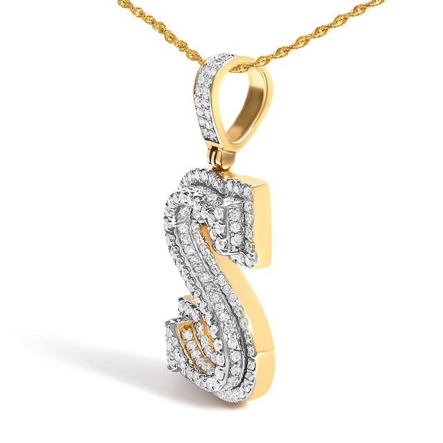 Haus of Brilliance Men's 10K Yellow Gold 1 5/8 Cttw Letter S Initial Pendant Necklace For Sale - Image 4 of 4