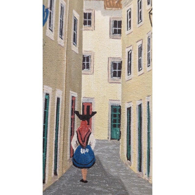 Mid 20th Century Mid 20th Century Framed Signed Painting on Canvas. Girl on Lisbon Alfama Street by Antonio M Paulino For Sale - Image 5 of 15