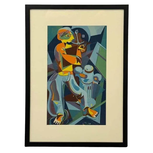 This unique double-sided work in the neo-cubist style bursts with vibrant color and fractured geometry. The painting...