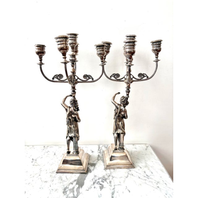 English Antique Silver Plate Pair of English Candleabras For Sale - Image 3 of 8