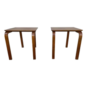 Alvar Aalto Style Pair Mid Century Danish Teak Side Tables.