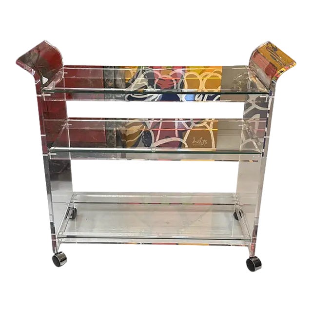 Vintage, Postmodern Shlomi Haziza Lucite Barcart, Attributed For Sale