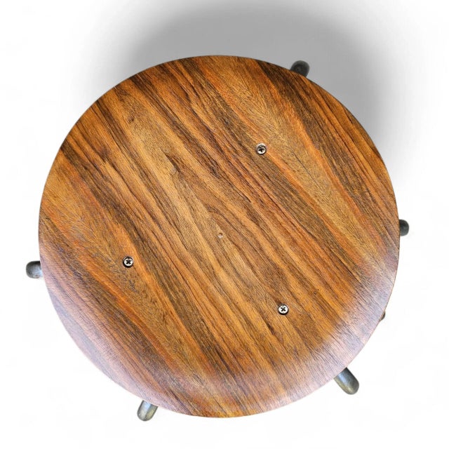 Mid Century Arne Jacobsen “Dot” Stools — First‑Run 1950s Teak + Steel — Set of 3 by Fritz Hansen For Sale In Dallas - Image 6 of 18