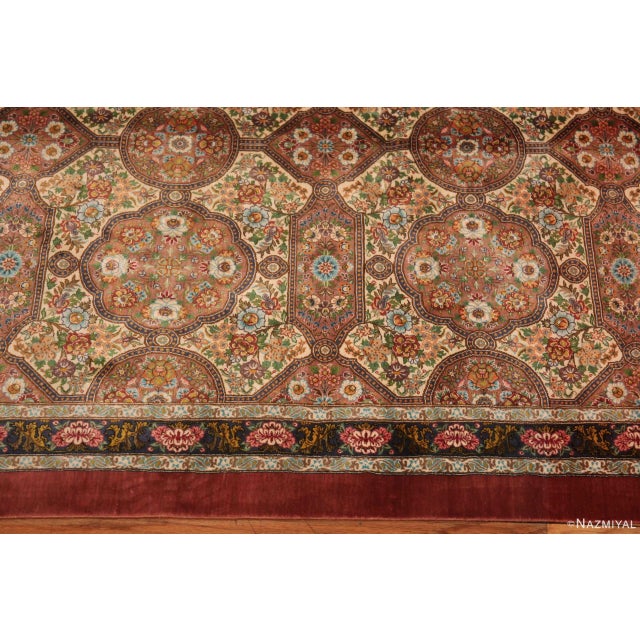 1950s Nazmiyal Collection Intricate Floral Vintage Persian Silk Qum Runner Rug For Sale - Image 5 of 7