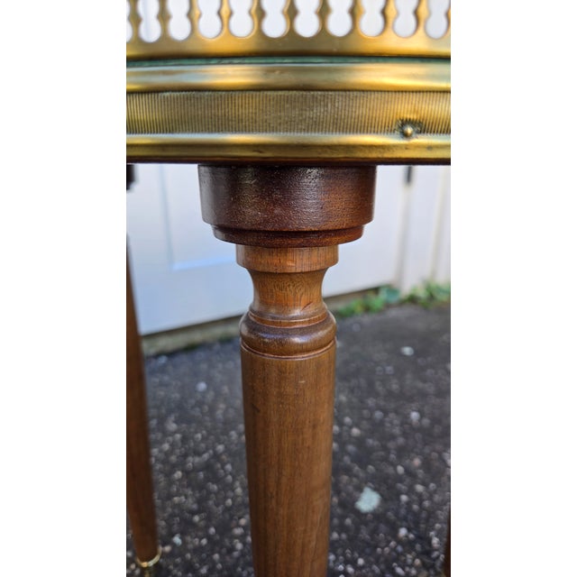 Vintage French Louis XVI–Style Marble-Top Side Tables With Pierced Brass Galleries — A Pair For Sale - Image 11 of 18