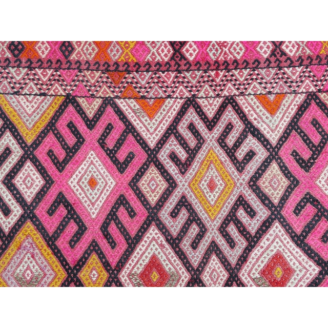 Ruby Red Mid 20th Century 60s Vintage Handmade Turkish Pink Kilim Jejim Boho Area Rug For Sale - Image 8 of 11
