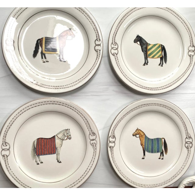 2020s Contemporary The Mane Lion Hand Painted Salad Plates - the Devon Collection- Set of 4 For Sale - Image 5 of 6