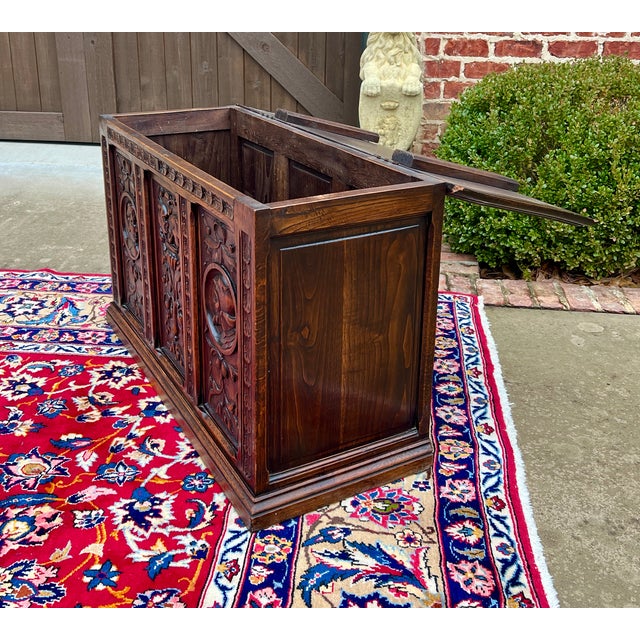 Wood Antique English Trunk Chest Blanket Box Storage Coffer Oak C. 1900s-1920s For Sale - Image 7 of 12