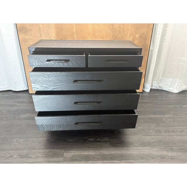 Restoration Hardware Rh French Contemporary 5-Drawer Dresser Black Oak | Satin Bronze Hardware | Designed by Van Thiels For Sale - Image 4 of 18