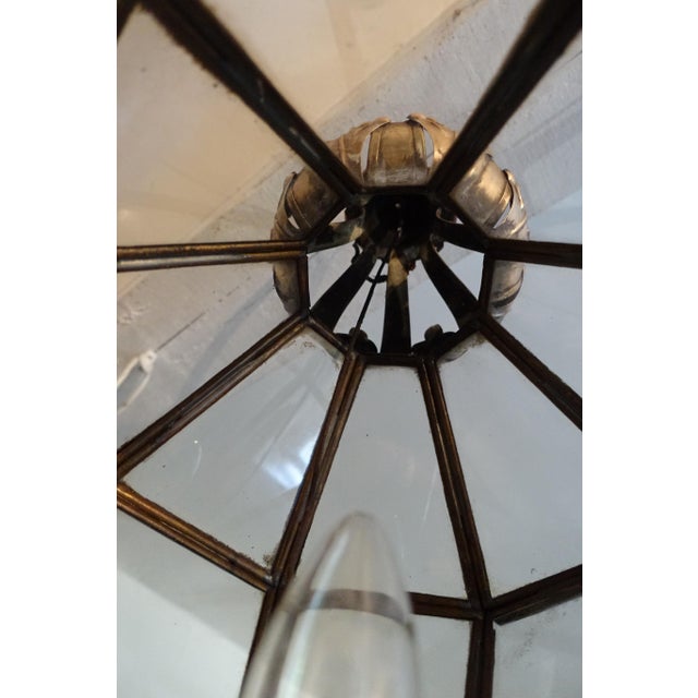 Large Antique Hanging Lantern in Glass and Brass, 1890s For Sale - Image 6 of 9