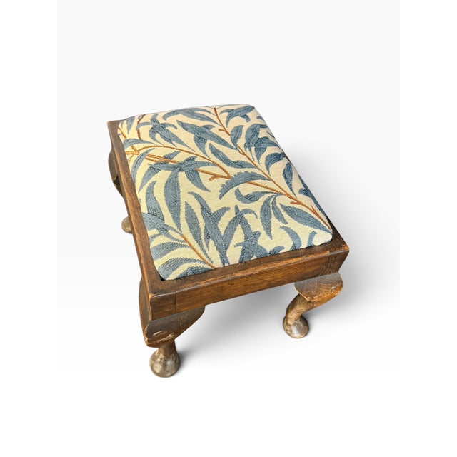 Antique Queen Anne Ottoman in Upholstery and Cabriole Legs by William Morriss, 1890s For Sale - Image 8 of 10