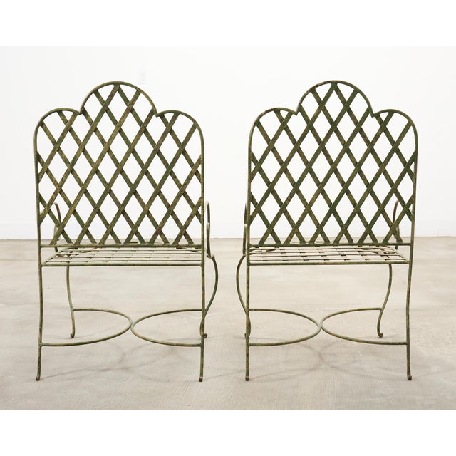 Set of Four Rose Tarlow Style Iron Lattice Garden Chairs For Sale - Image 11 of 18