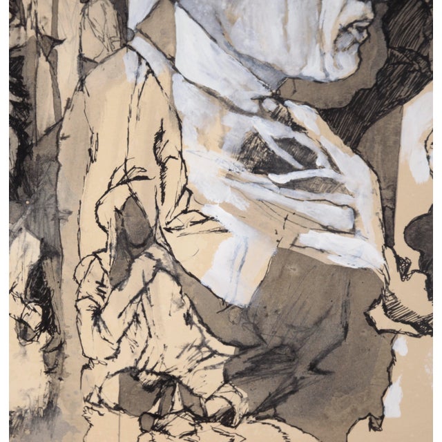 Beige 1960s "Ralipomenon Prim" Figurative Composition Gouache Painting by Robert Moesle, Framed For Sale - Image 8 of 11