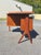 Wood Teak Boomerang Writer's Desk With Floating Drawer Bank and Front Display | Mid Century Atomic in the Style of Kai Kristiansen For Sale - Image 7 of 12