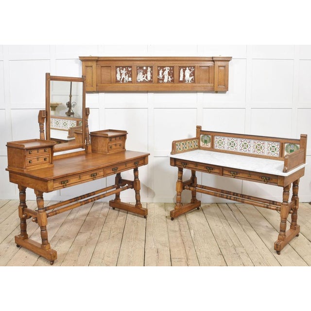 Set of four Minton holies tiles depicting Morning, Noon, Evening and night. Encased in solid oak frame. Dimensions Height...