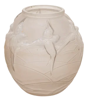 French Art Deco Glass Vase with Swallows from Etlin, 1930s