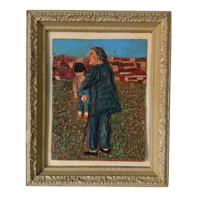 1970’s Vintage Figurative Abstract Heavy Impasto Oil Painting on Canvas Board, Framed For Sale