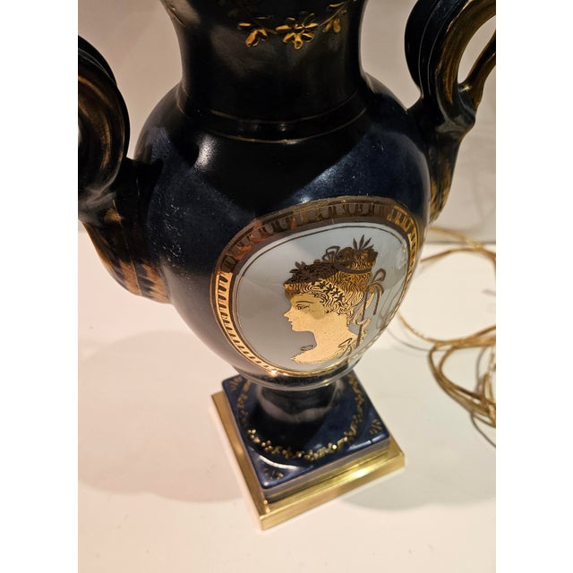 French Country Ethan Allan: Vintage French Sèvres Style Bronze-Mounted Cobalt Blue Hand Painted Porcelain Gold Gilded Table Lamp For Sale - Image 3 of 12