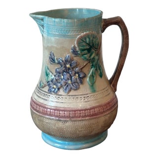 Antique Majolica Floral Pitcher For Sale