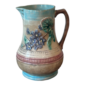 Antique Majolica Floral Pitcher