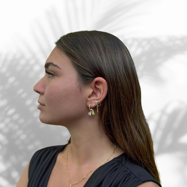 Rainbow Enamel Heart Gold & Diamond Hoop Earrings, A Pair For Sale - Image 4 of 6