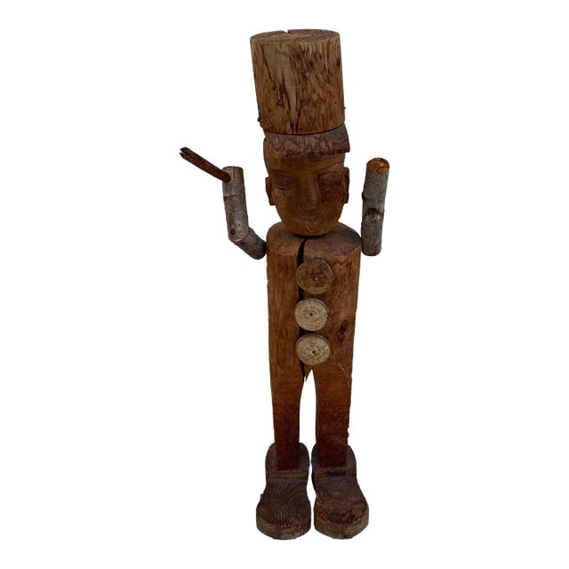 Large Scale 1970s Hand Carved Folk Art Wood Sculpture of a Toy Soldier For Sale