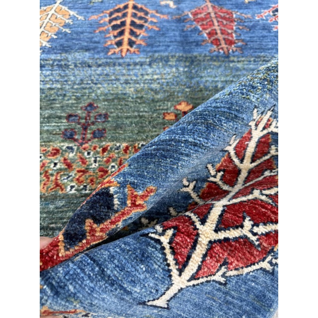 Textile Gabbeh Tribal Area Rug, Hand-Knotted Wool, Trees, 3x5, Blue & Green For Sale - Image 7 of 10
