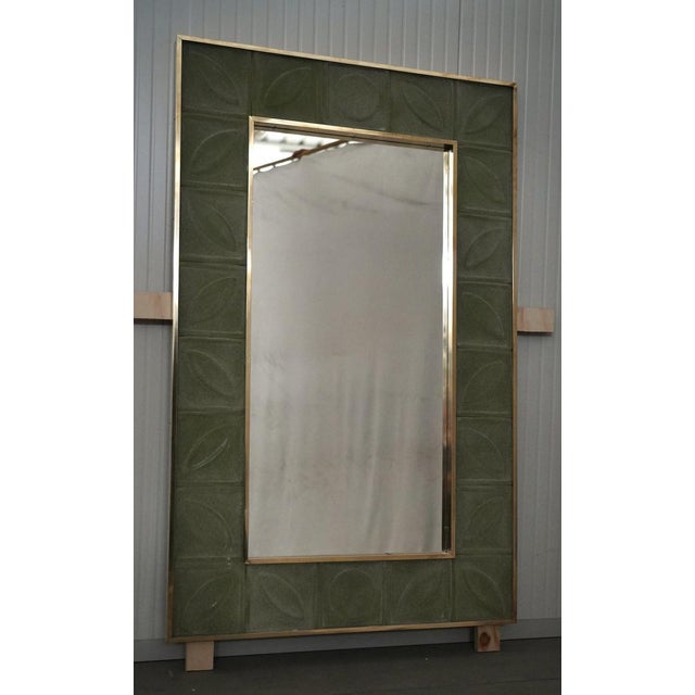 Mid-Century Italian Murano Green Art Glass and Brass Console Wall Mirror For Sale - Image 10 of 11