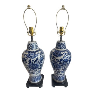Antique Blue & White Chinese Porcelain Lamps, Hong Kong - a Pair For Sale