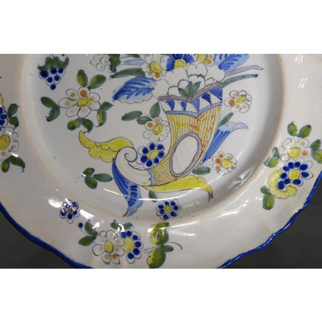 Off-white 19th Century French Faience Hand Painted Plate Floral Cornucopia, Saint Clement For Sale - Image 8 of 17