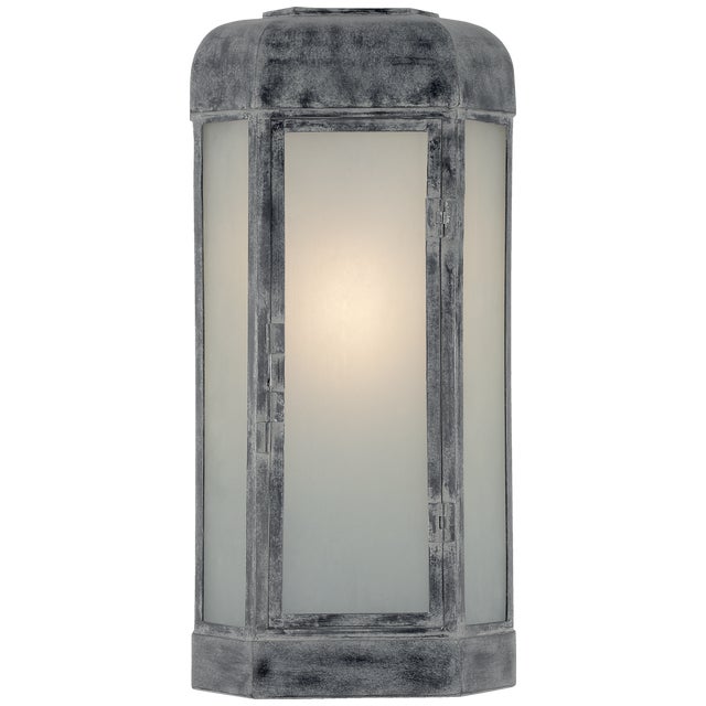 Chapman & Myers for Visual Comfort Signature Dublin Large Faceted Sconce in Weathered Zinc with Frosted Glass For Sale