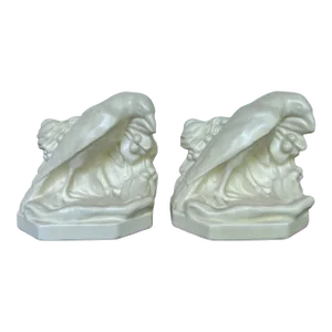 Pair of Rookwood Ceramic Crow Bookends Bird