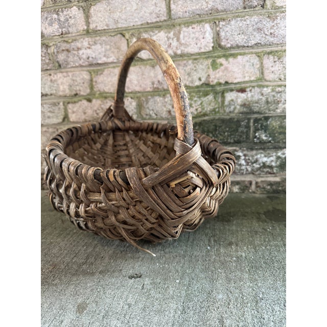 Wood Vintage, Antique Woven Wicker Basket With Handle For Sale - Image 7 of 10