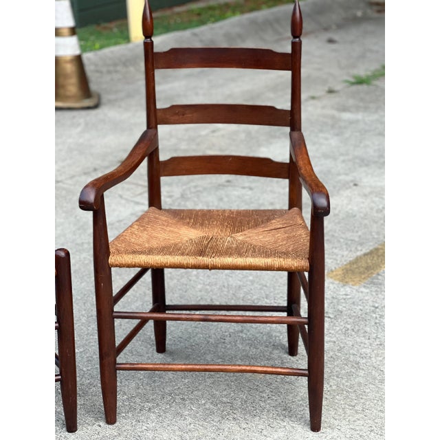 Mid-Century Modern Early 20th Century Rush Seating Ladderback Chairs - Set of 4 For Sale - Image 3 of 8