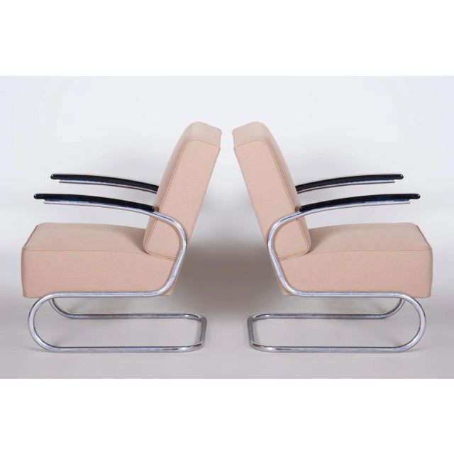 Pink Set of Bauhaus Armchairs in Beech & Chrome attributed to Mücke-Melder, 1930s For Sale - Image 8 of 13