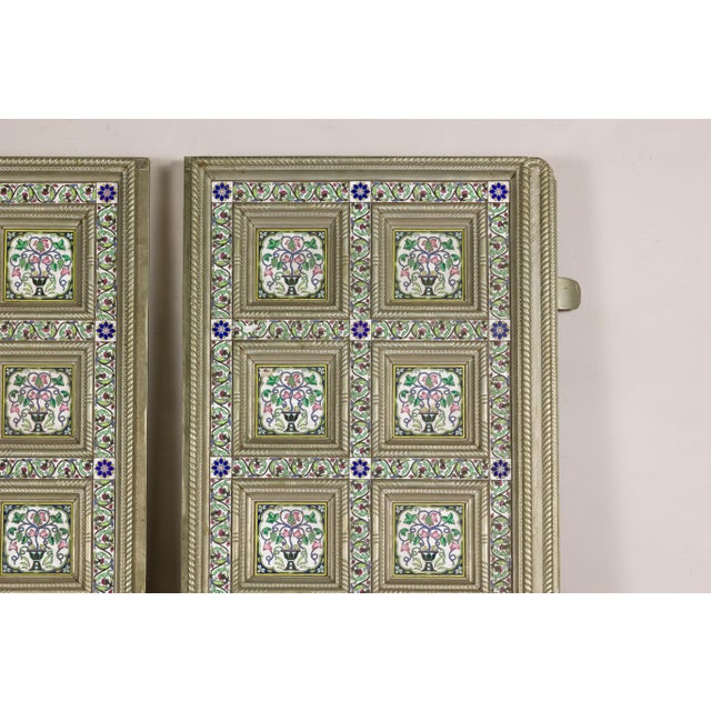 Pair of Antique Indian Decorative Panels with Painted Tin Insets For Sale - Image 11 of 18