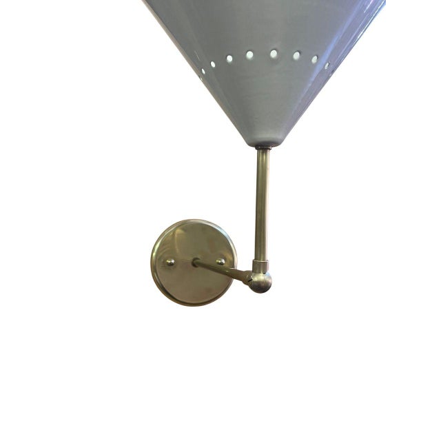 Mid 20th Century Pair Italian Sconces W Enameled Shades & Matching Pendant in Style of Stilnovo For Sale - Image 5 of 11