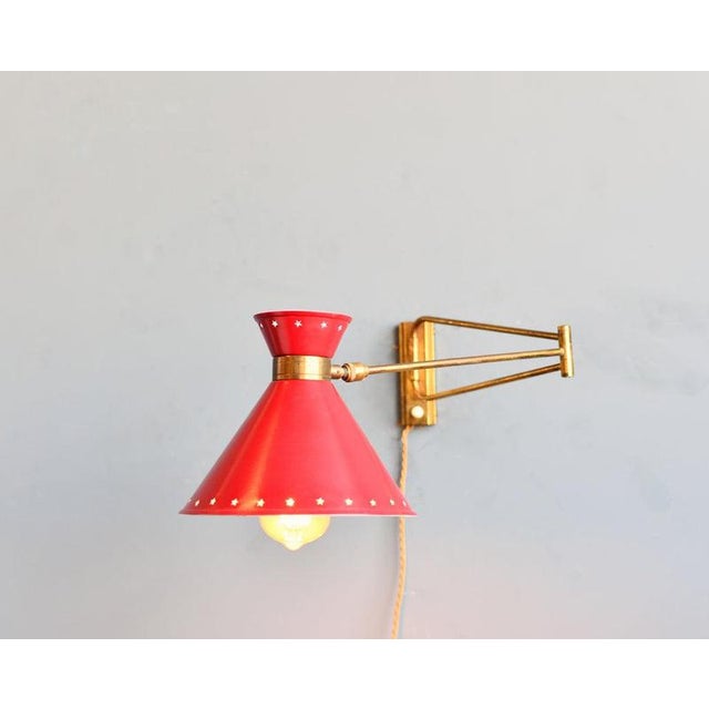 1930s Metal, Brass, and Glass Diablo Wall Lamp by René Mathieu for Lunel, 1950s For Sale - Image 5 of 6
