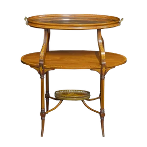 Edwardian Inlaid Mahogany Etagere with Glass Tray Top, 1900s