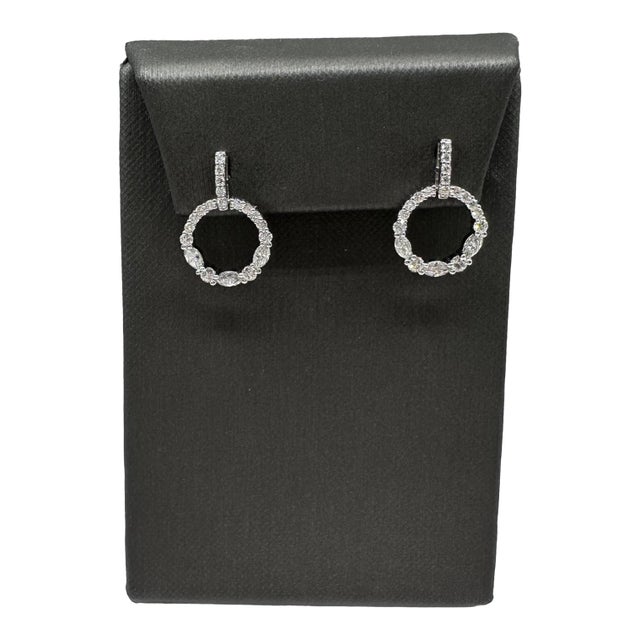 Diamond Circle Drop Earrings in 14kt White Gold – 1.3ctw, New, A Pair For Sale