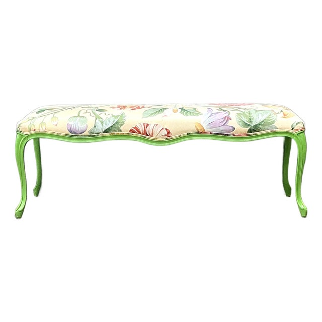 Vintage Lacquered Floral Bench For Sale