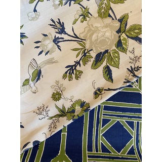 Thibaut Nemour Linen Fabric in Cream and Navy 2 6/8 Yards For Sale