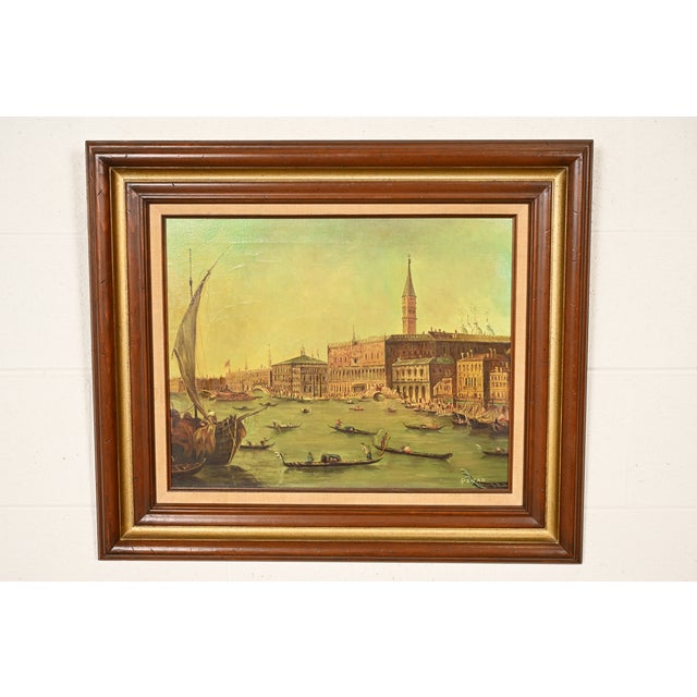 Original Artist Signed "Venetian Harbor" Framed Oil Painting on Canvas For Sale - Image 14 of 14